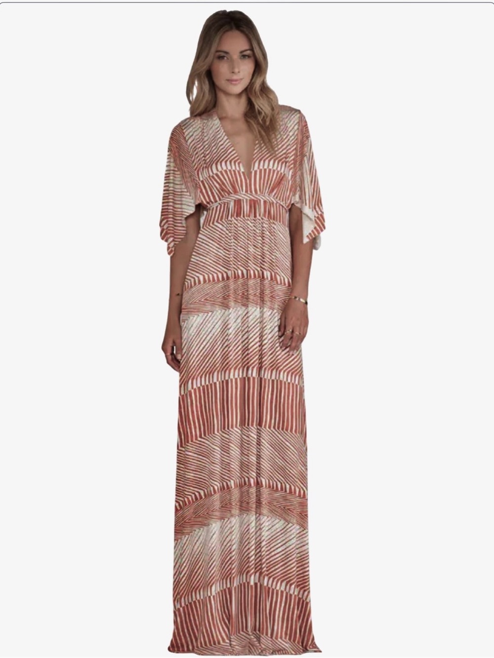 Revolve V-Neck Long Caftan Dress in Tandoori Ripple Womens Size XS